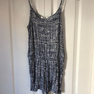Papaya Spaghetti Strap Blue and White Romper
